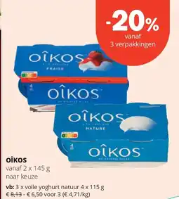 Spar OÎKOS volle yoghurt natuur 4 x 115 g aanbieding
