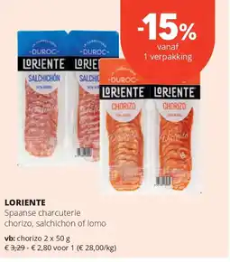 Spar LORIENTE chorizo 2 x 50 g aanbieding