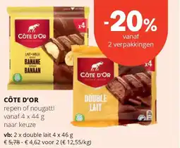 Spar CÔTE D’OR double lait 4 x 46 g aanbieding