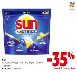 Colruyt Sun vaatwastabletten 4-in-1 Pro-Expert Citroen 16 stuks aanbieding