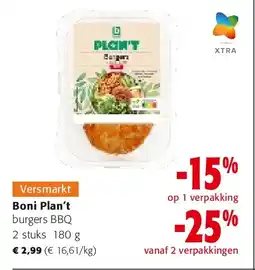 Colruyt Boni Plan't burgers BBQ 2 stuks 180 g aanbieding
