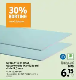 GAMMA Gyproc gipsplaat waterwerend Handyboard dikte 9,5 mm aanbieding
