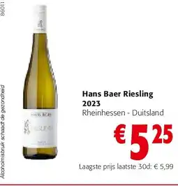 Colruyt Hans Baer Riesling 2023 aanbieding