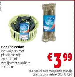 Colruyt Boni Selection wasknijpers met plastic mandje 36 stuks aanbieding