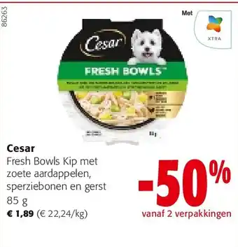 Colruyt Cesar Fresh Bowls Kip met zoete aardappelen, sperziebonen en gerst 85 g aanbieding