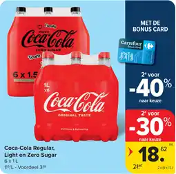 Carrefour Coca Cola Regular, Light en Zero Sugar aanbieding