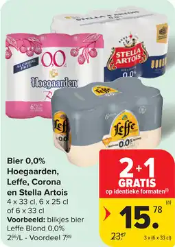 Carrefour Bier 0,0% Hoegaarden, Leffe, Corona en Stella Artois aanbieding
