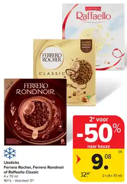 Carrefour IJssticks Ferrero Rocher, Ferrero Rondnoir of Raffaello Classic aanbieding