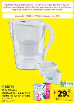 Carrefour Brita Witte filterkan Marella 2.4 L + 2 patronen Maxtra Pro All in 1 GRATIS aanbieding