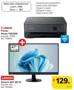 Carrefour Canon Printer Pixma TS53501 + Lenovo Scherm D27-40 27 aanbieding
