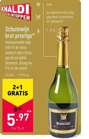 ALDI Schuimwijn brut prestige 3 x 75cl aanbieding