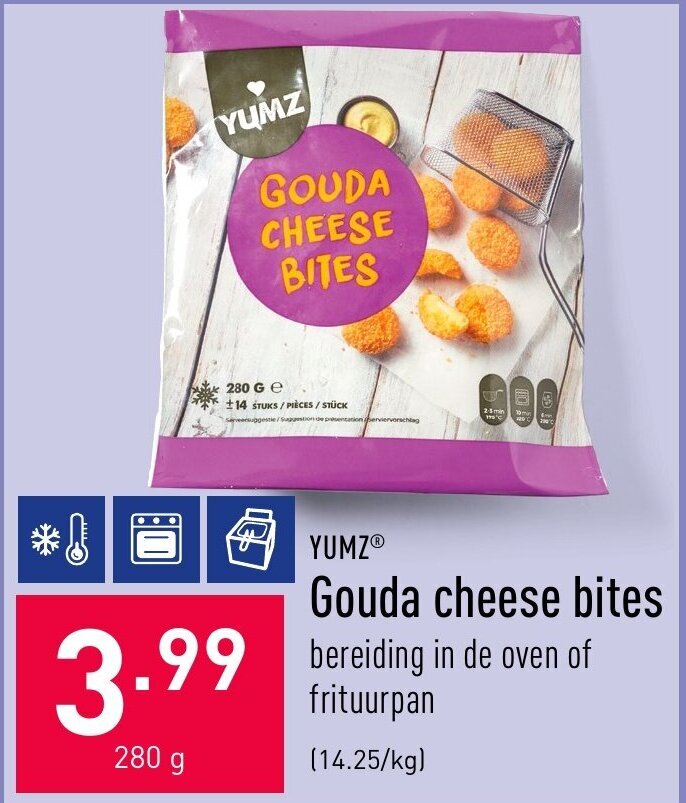 Gouda cheese bites 280g promotie bij ALDI