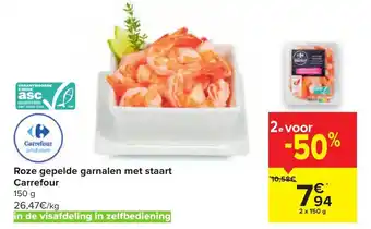 Carrefour Roze gepelde garnalen met staart 150g aanbieding