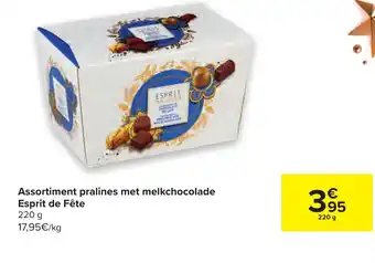 Carrefour Assortiment pralines met melkchocolade Esprit de Fete 220g aanbieding