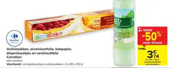 Carrefour Vuilniszakken, aluminiumfolie, bakpapier, diepvrieszakjes en vershoudfolie aanbieding