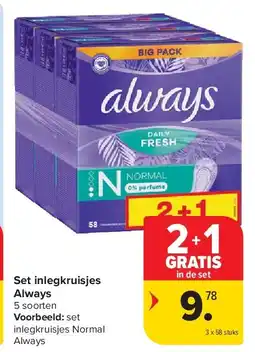 Carrefour Set inlegkruisjes Always aanbieding