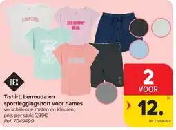 Carrefour T-shirt, bermuda en sportleggingshort voor dames aanbieding