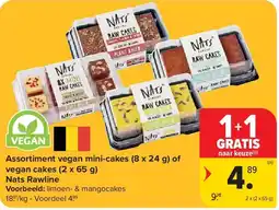 Carrefour Assortiment vegan mini-cakes (8 x 24 g) of vegan cakes (2 x 65 g) Nats Rawline aanbieding