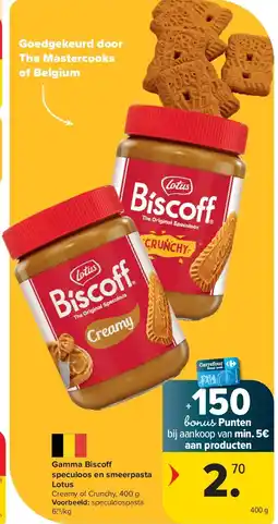 Carrefour Gamma Bisco speculoos en smeerpasta Lotus aanbieding