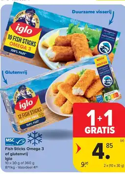 Carrefour Fish Sticks Omega 3 of glutenvrij Iglo aanbieding