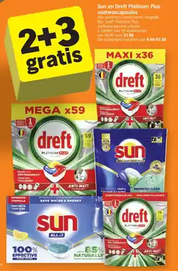 Albert Heijn Sun en Dreft Platinum Plus vaatwascapsules aanbieding