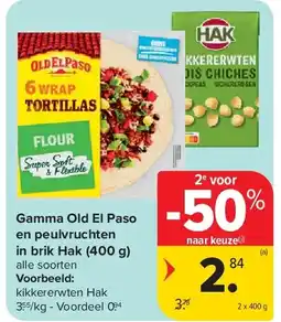 Carrefour Gamma Old El Paso en peulvruchten in brik Hak (400 g) aanbieding