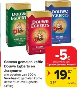 Carrefour Gamma gemalen koffie Douwe Egberts en Jacqmotte aanbieding