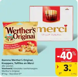 Carrefour Gamma Werther’s Original, Knoppers, Toffifee en Merci aanbieding