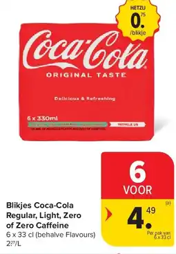 Carrefour Blikjes Coca-Cola Regular, Light, Zero of Zero Caffeine aanbieding