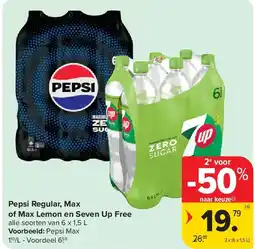 Carrefour Pepsi Regular, Max of Max Lemon en Seven Up Free aanbieding