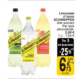 Cora Schweppes limonade of tonic aanbieding
