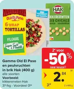 Carrefour Market HAK Gamma Old El Paso en peulvruchten in brik aanbieding