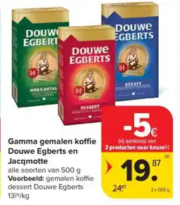 Carrefour Market Gamma gemalen koffie Douwe Egberts en Jacqmotte aanbieding