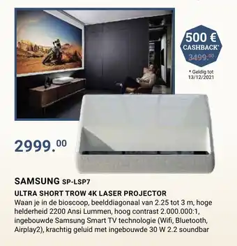 Elektro Van Assche Samsung SP-LSP7 Ultra Short Trow 4K Laser Projector aanbieding