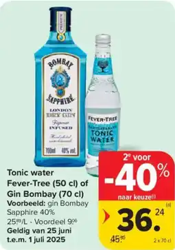 Carrefour Market Tonic water Fever-Tree of Gin Bombay aanbieding