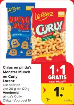 Carrefour Market Chips en pinda's Monster Munch en Curly Lorenz aanbieding