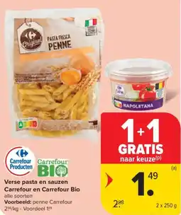 Carrefour Market Verse pasta en sauzen Carrefour en Carrefour Bio aanbieding