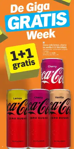 Albert Heijn Coca-Cola lemon, cherry en vanilla 0.33 literblikjes aanbieding