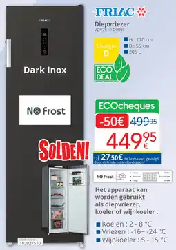 Eldi Friac Diepvriezer VDV7510 DIXNF aanbieding