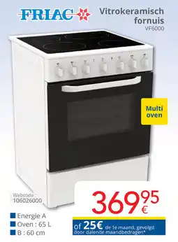 Eldi Friac Vitrokeramisch fornuis VF6000 aanbieding