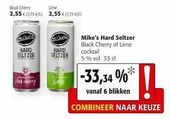 Colruyt Mike`s hard seltzer black cherry of lime cocktail aanbieding