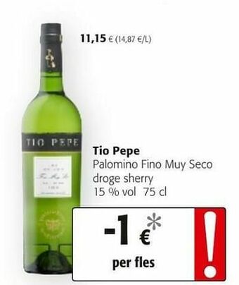 Colruyt Tio pepe palomino fino muy seco droge sherry aanbieding