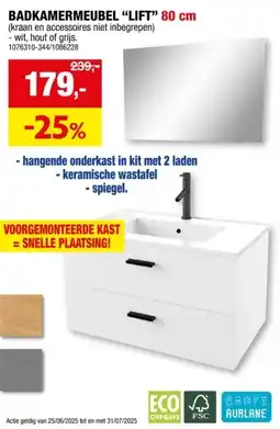 Hubo Aurlane Lift badkamermeubel 80cm 2 lades bruin aanbieding