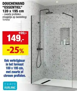 Hubo Aurlane Essentiel douchewand 120x195 cm helder glas zwart aanbieding
