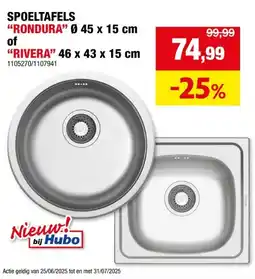 Hubo Rondura spoeltafel 45x45 cm inox aanbieding