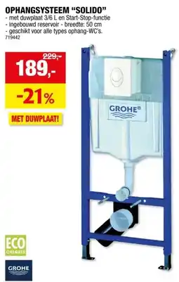 Hubo GROHE Solido ophangsysteem WC met duwplaat aanbieding