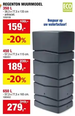 Hubo Waterform Aqua Tower regenton 650l antraciet aanbieding
