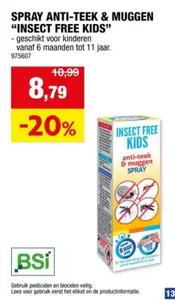 Hubo BSI Insect Free Kids spray tegen teken en muggen 60ml aanbieding