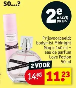 Kruidvat bodymist Midnight Magic 140 ml + eau de parfum Love Potion 50 ml aanbieding