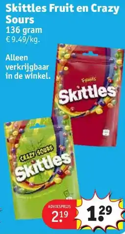 Kruidvat Skittles Fruit en Crazy Sours aanbieding